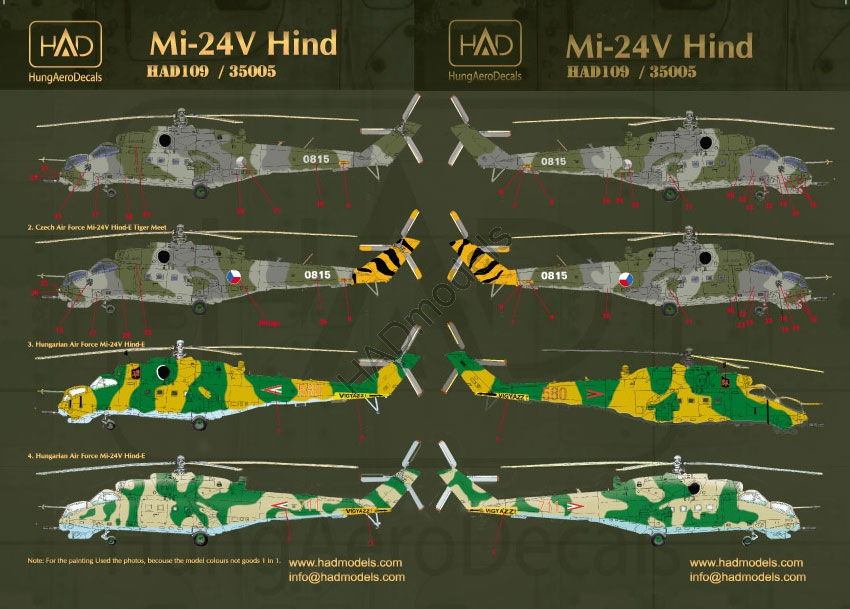 Hungarian Aero Decals 1/48 Mi-24 HIND Helicopter Hungarian Stencil Set 