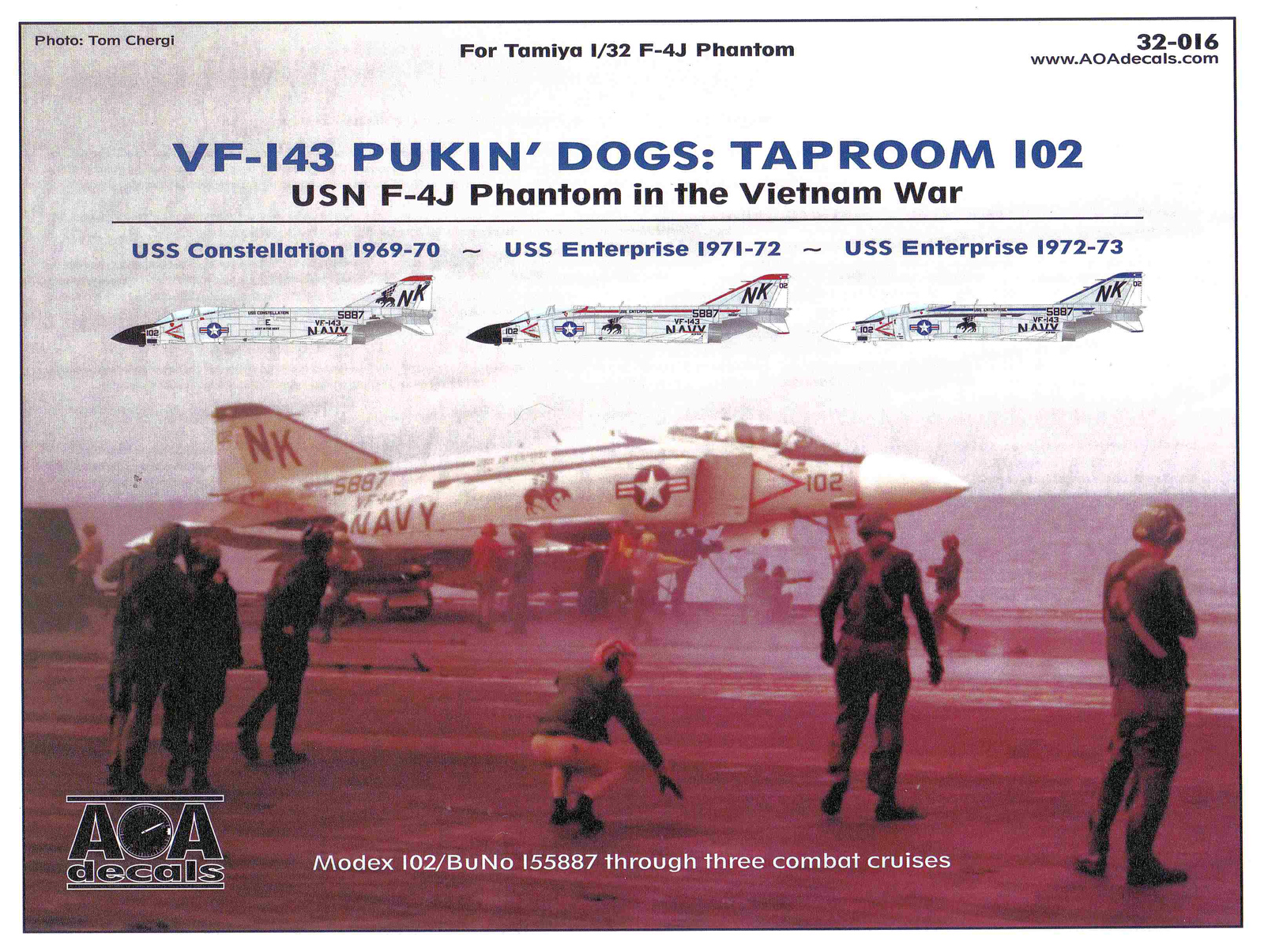 USN F-4J Phantom in Vietnam War AOA decals 1/32 VF-143 PUKIN' DOGS TAPROOM 102 