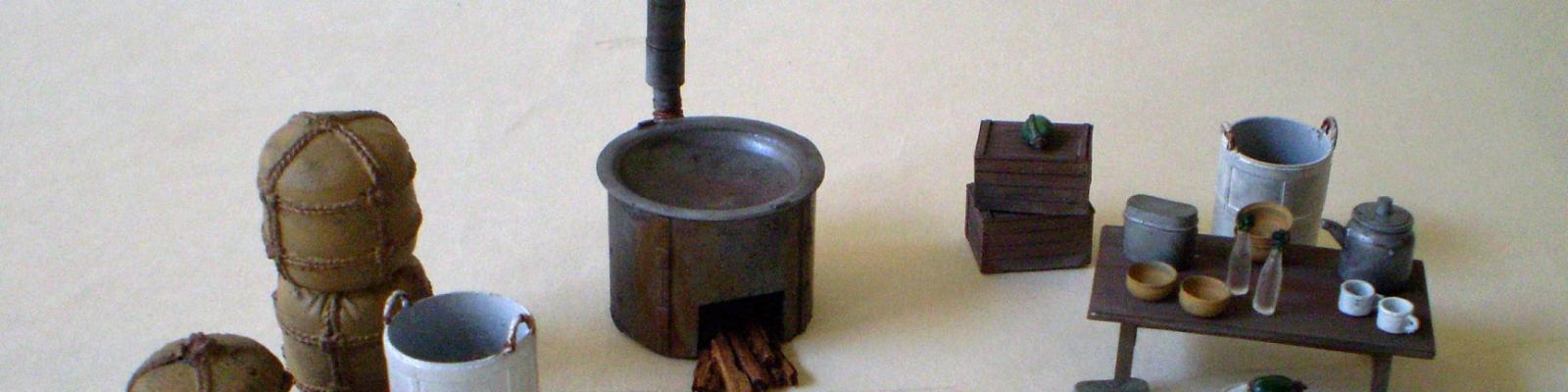 Finished set of Japanese field kitchen accessories