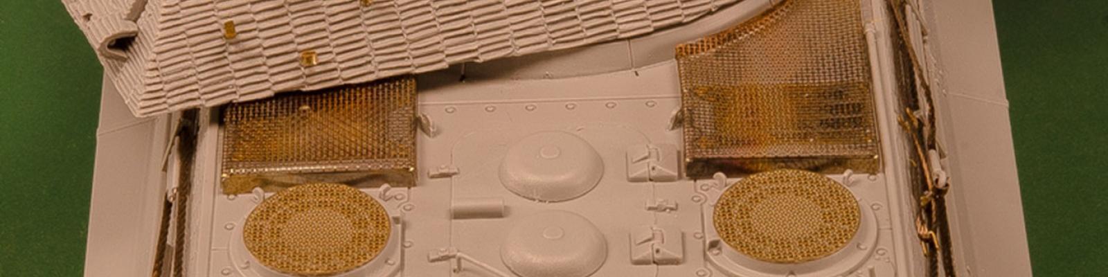 In-progress shot of rear of tank, profiling the exclusive Porsche turret