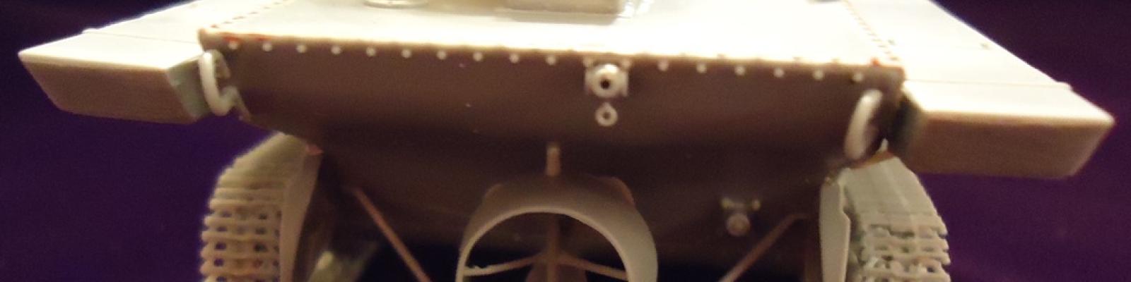 An amphibious tank, this image shows the water drive mechanism and steering.