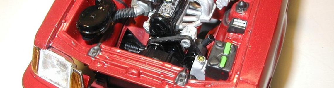 Completed engine installed in model engine compartment
