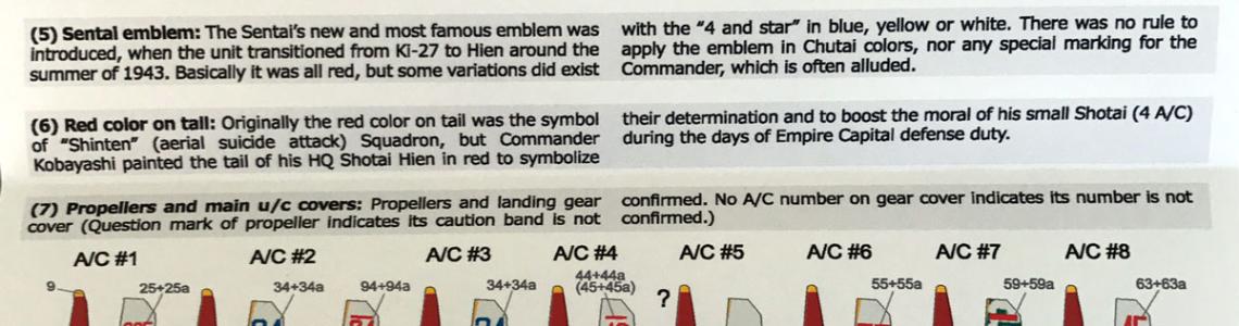 Information sheet with details on each aircraft