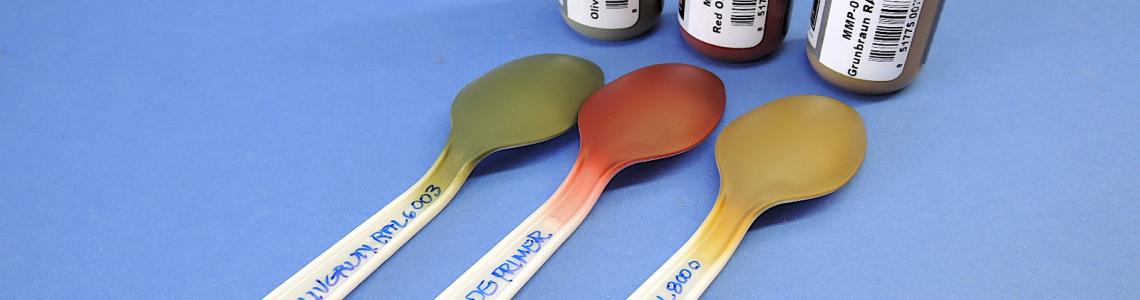Color samples sparyed on sample spoons