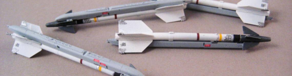 Assembled Sidewinder  missiles, painted, with decals applied