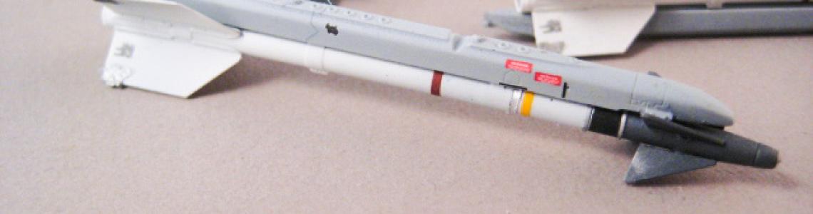 Closeup view of assembled missiles
