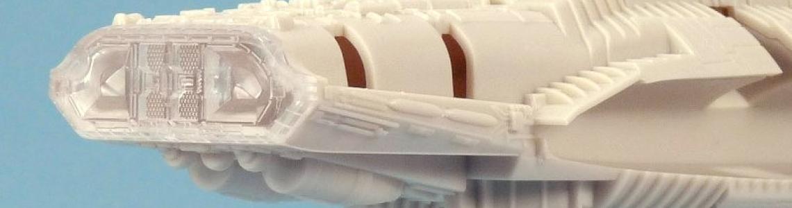 Model on display stand aft section