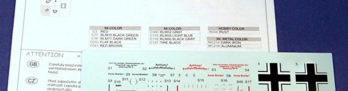 Instructions and decal sheet