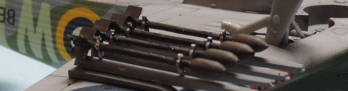 Finished rockets mounted on underside of Hurricane wing