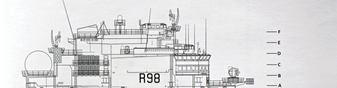 Close-up drawing of the starboard side of the bridge, showing deck levels