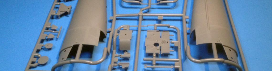 Exceptional interior and fuselage detail is shown here. Not the prominent joint tabs on the forward end of the fuselage halves.