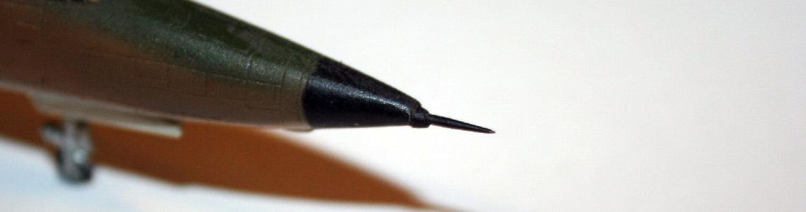 Nose of F-105 model before the home-made pitot was replaced