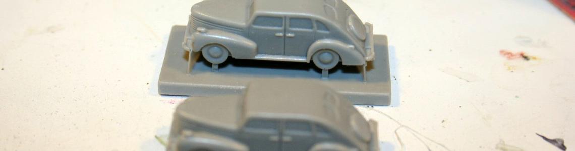 Staff cars cut off of their resin pour blocks.