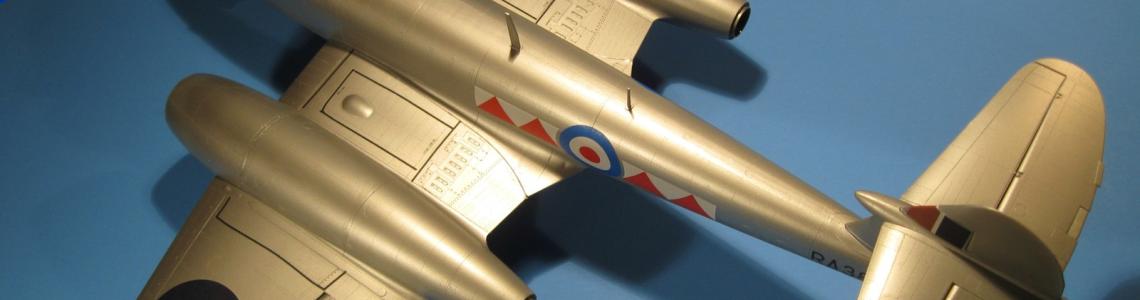 Port side top and aft showing the narrow wingspan, the prominent engines, and the distinctive RAF markings