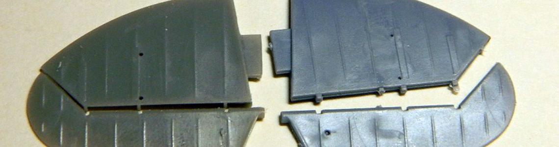 Aires control surfaces on left, Roden kit-supplied on right