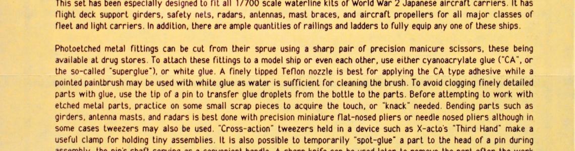 First page of instructions (upper half) for Gold Medal Models 1/700 IJN Aircraft Carrier Photoetch Set, showing the text.