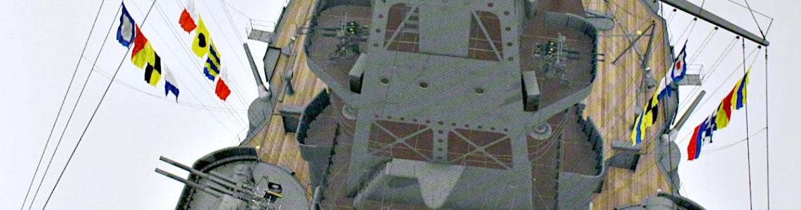 Figure 7: Close-up of the rear of the pagoda-style bridge showing signal flags hoisted.