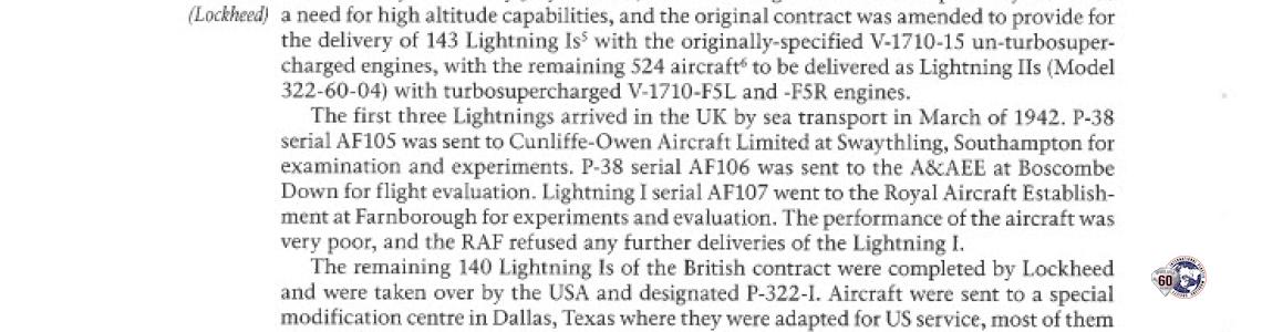 Page 10: Nice b+w photo and a line drawing on a page talking about UK P-38 production