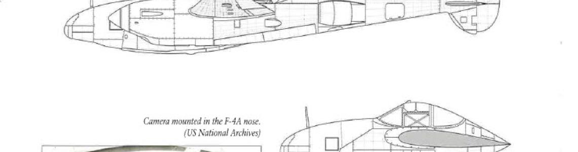 Page 26: Line drawings and a photo of a photo-recon version of the P-38