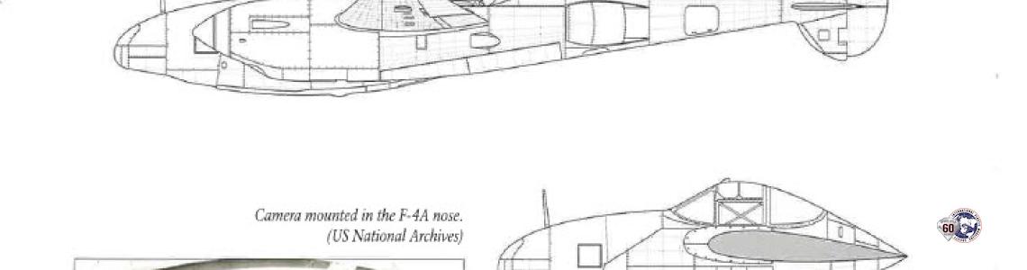 Page 26: Line drawings and a photo of a photo-recon version of the P-38