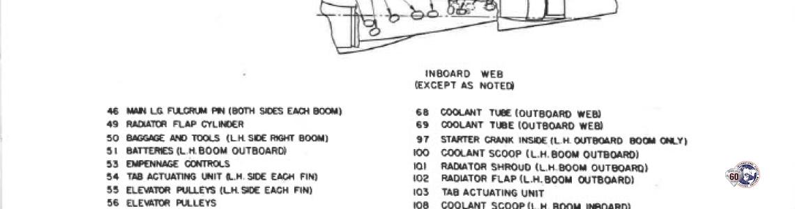 Page 67: Diagram showing location of features on the P-38 aircraft