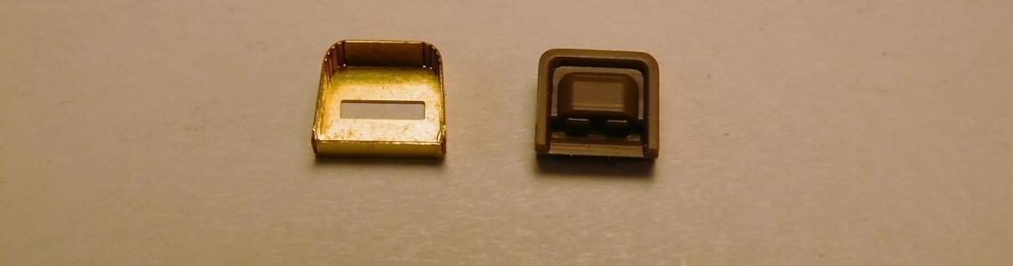 Comparison of photo-etch air intake part (left) versus kit-supplied part (right)