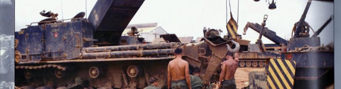 Repairs being made to a tank at the USMC base at Dong Ha
