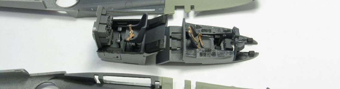 Assembled cockpit and fuselage halves