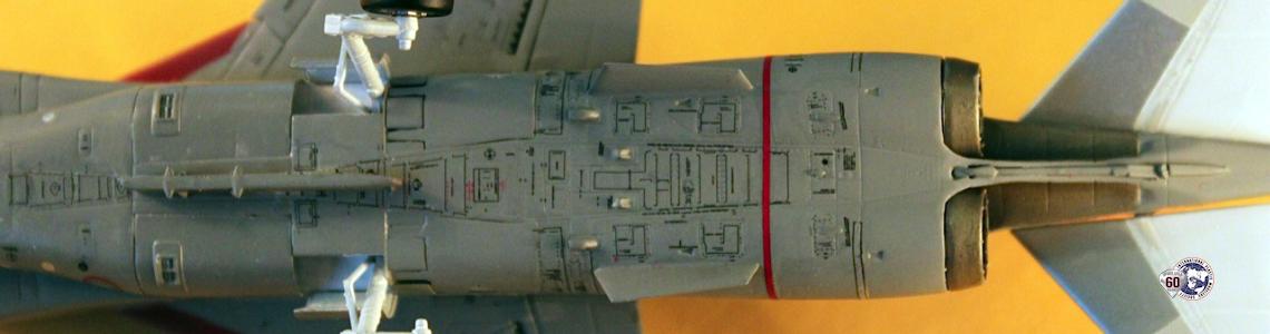 Landing gear and rear of aircraft from below