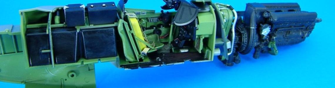 Close-up of engine/cockpit assemblies in port side of fuselage