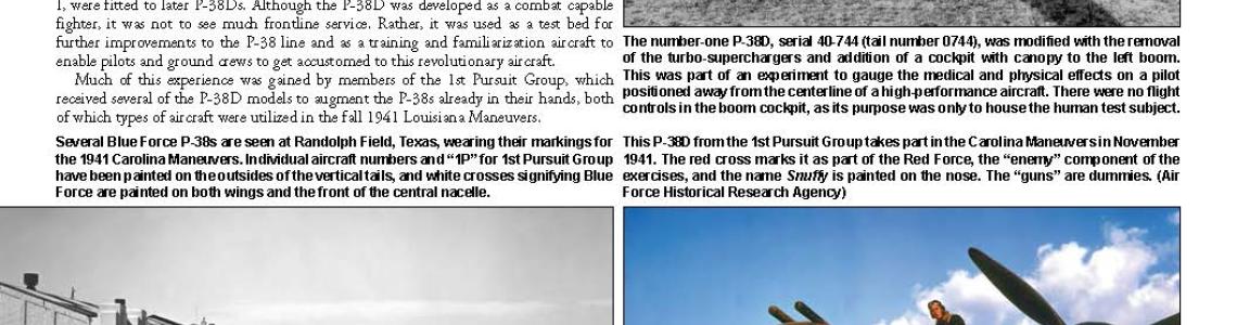 Page 16: Color and b+w photos of P-38Ds