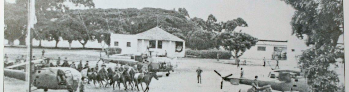 B&W Photograph of Cavalry Training for Helicopter Acceptance showing how old tactics were modified for modern warfare.