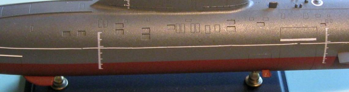 Completed model on display stand amidship