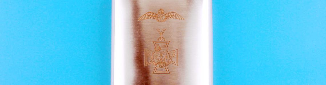 Flask included in kit with engraved WWI insignia