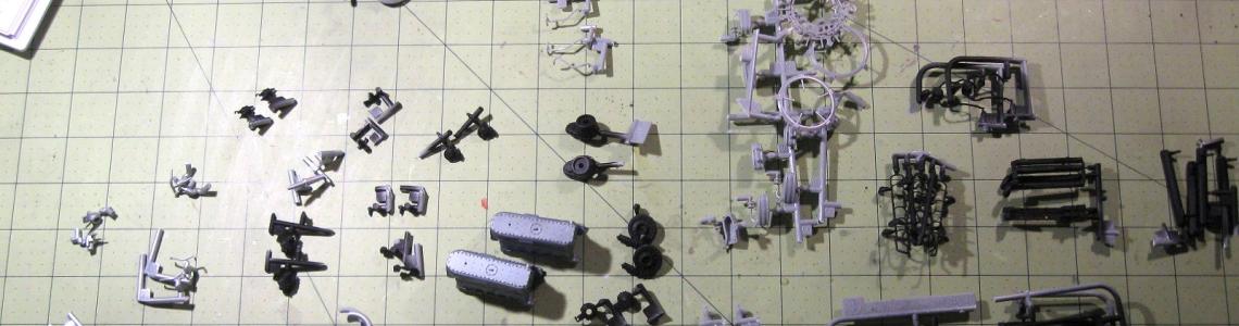 Motor parts laid out for evaluation and fitting
