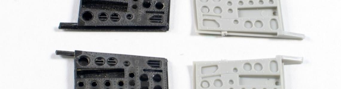 Eduard speed brakes (L) compared to kit parts