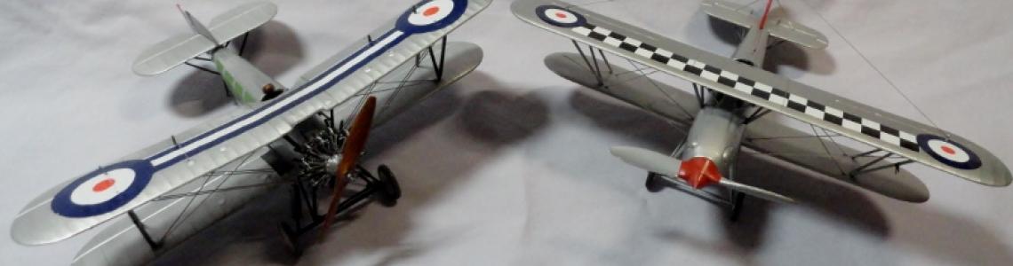Assembled kits, Fairey Flycatcher on the left, Hawker Fury Mk-1 on the right