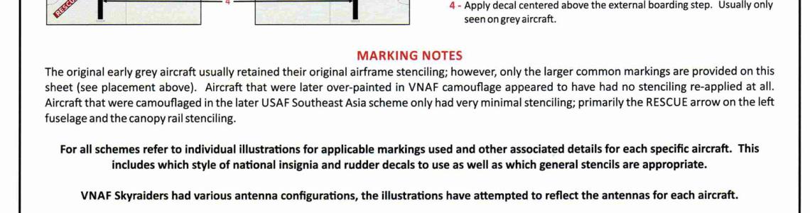 Marking notes and instructions on placement of stencils, and notes regarding aircraft appearance as detailed through actual pictures