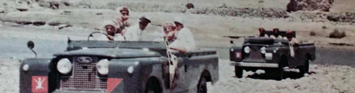Land Rovers were important transports for the British-backed Omani forces and proved valuable. This color photo was Desert Intelligence Officers on patrol in 1963