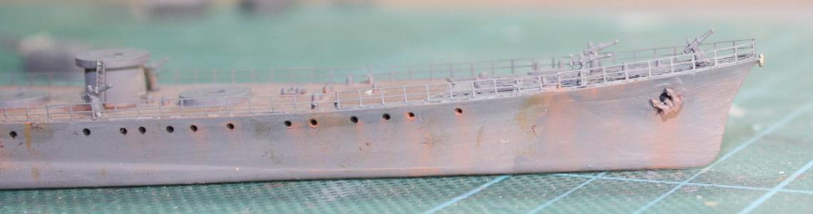 Hasegawa 006 Nachi starboard forward hull after completion (minus turrets) without caps or rigols, as a comparison to the finished Aoba