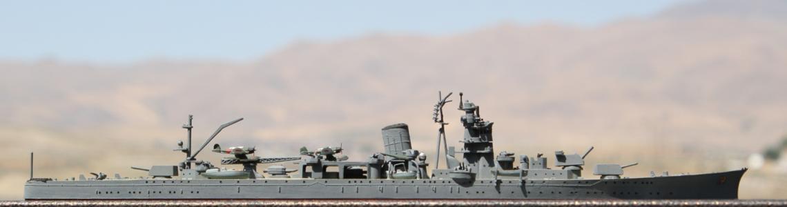 Tamiya 063 Yahagi full length photo without caps or rigols at normal viewing distance for comparison with completed Aoba.