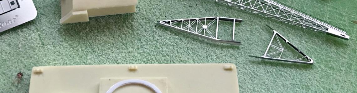 Major assemblies, showing modified crane house, modified base, folder crane and supports.